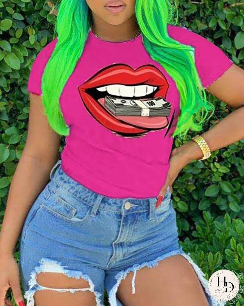 Lip Print Short Sleeve Casual T-shirt P13284