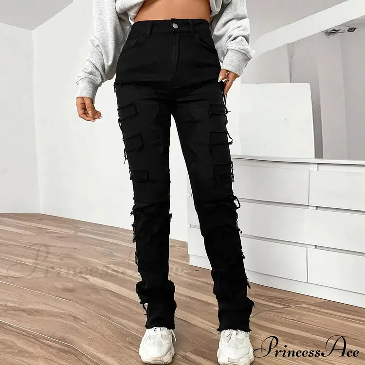 Vintage Denim Embroidered Stacked Jeans
