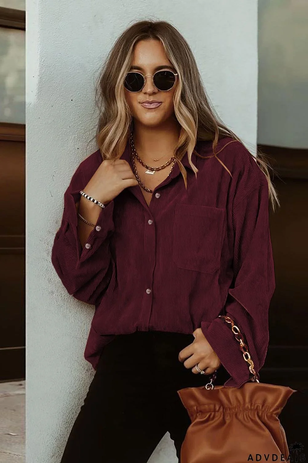 Wine Red Corduroy Button Pocket Shirt