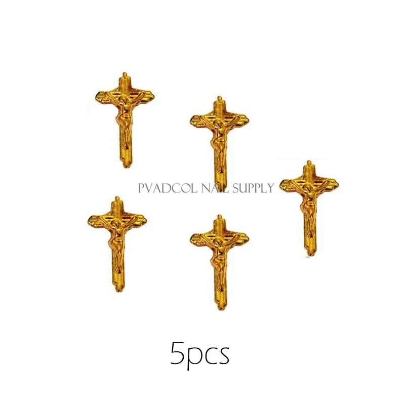 Cherub Nails Jesus Heart Cross Shape 3D Metal Nail Art Alloy Charms Gold Plated Salon Tips Manicure Decoration-Nail Inspo
