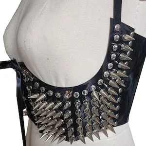 pornhint Pornhint Spike Corset Cinch Belt with Open Boobs Detail ,PVC Waist Cincher Fashion Retro Underbust Vest Bustier Waist Belt Harness Clubwear