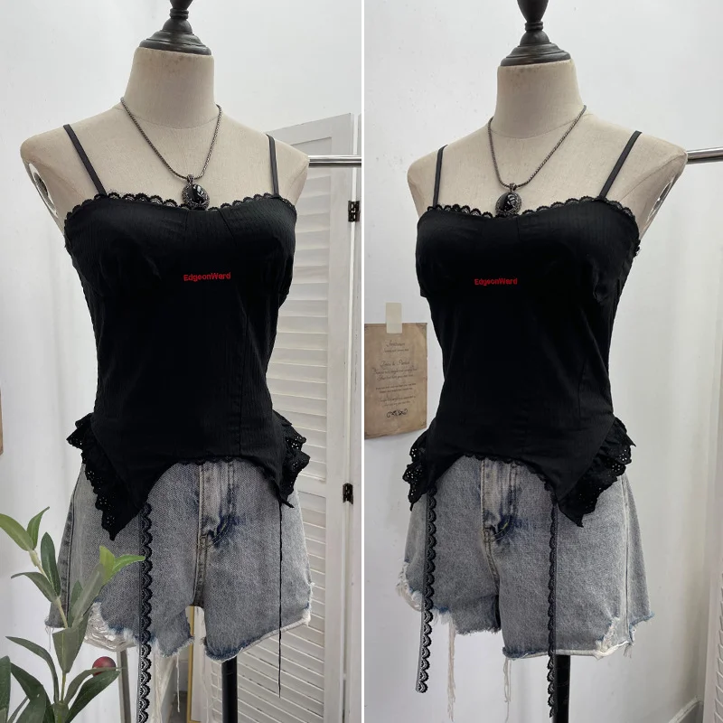 Nigikala Nigikala Shooting Hottie Sexy Sling Sling Vest Lace Side Splicing Letter Embroidery Short Outer Wearing Sleeveless Small Top 1232