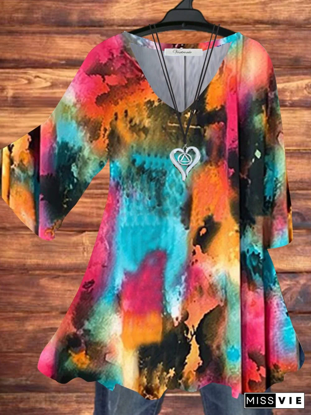 Women Half Sleeve V-neck Colorblock Printed Tops