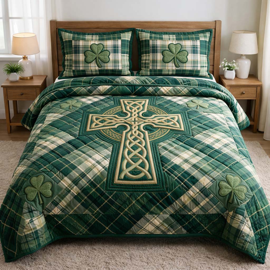 Plaid Cross 3-Piece Quilted Bedding Set GFTOQA2016