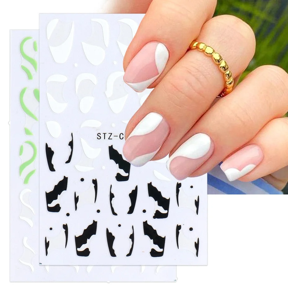 Nail Stickers Back Glue Glitter V-shaped French Patch Skirt Streamers Milk Designs Nail Decal Decoration Tips For Beauty Salons-Nail Inspo