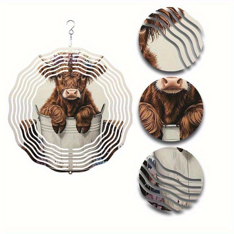 Tegooe Tegooe 2D Metal Highland Cow Wind Chime Spinner - Floral Print Art