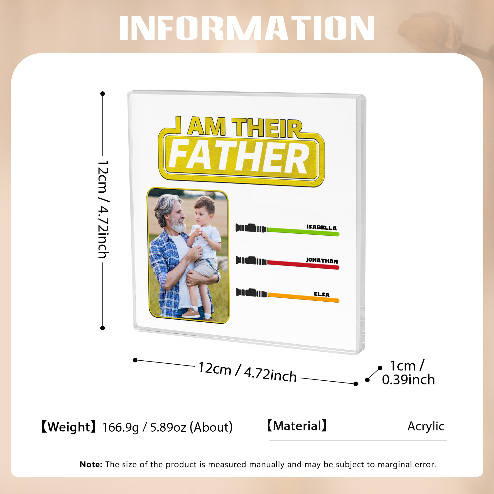 3 Names - Personalised Photo & Name Acrylic Square Keepsake Rectangle Plaque "I Am Their Father" Gifts for Dad-Jessemade AU