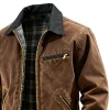 Men's Vintage Brown Workwear Zipper Pocket Lapel Cargo Jacket by Inlyline