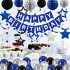 Birthday Decorations, Happy Birthday Banner with Birthday Balloons, Honeycomb Balls, Hanging Swirls, Circle Dots Garland, Happy Birthday Party Decorations for Women Men Boys Girls (Blue&Silver)