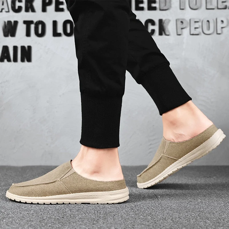 Susugrace Size 48 Casual Canvas Half Shoes Men Summer Luxury Loafers Outdoor Fashion Breathable Men Half Slippers 2022 Hot Sale