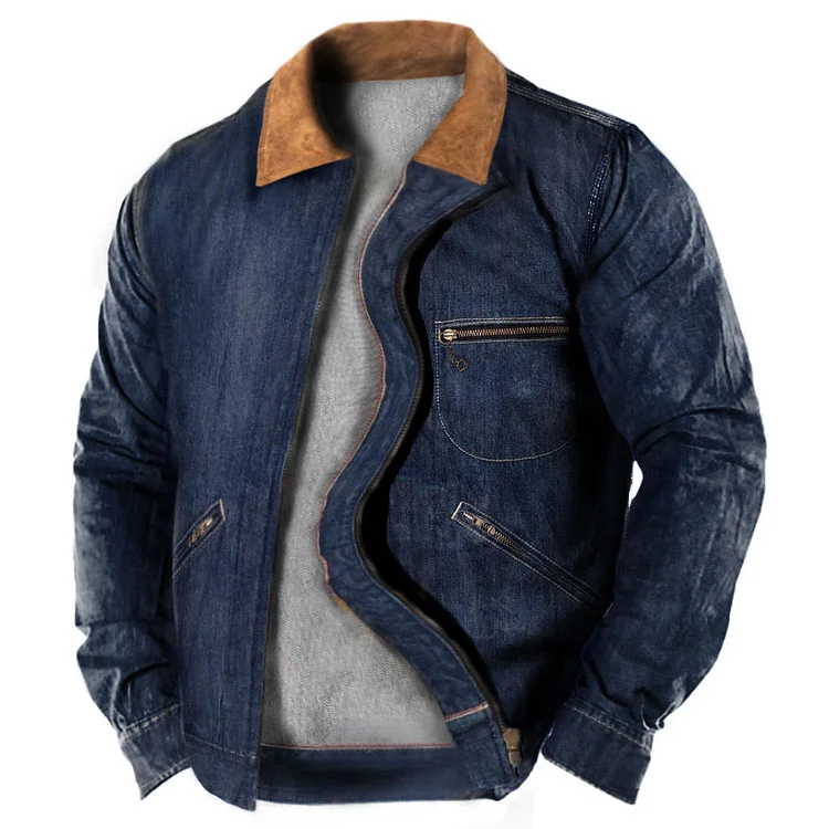 Men's Outdoor Vintage Contrast Denim Jacket