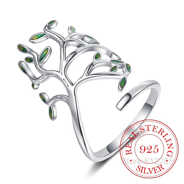 YOY-Tree of Life Green Tree Leaves Adjustable Finger Rings