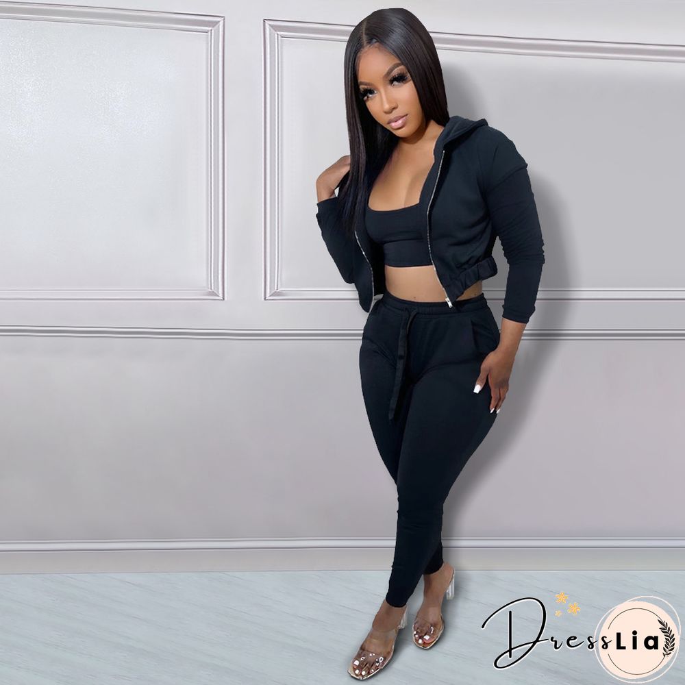 Hoodie Jackets with Tank and Jogger Pants Sweatsuit