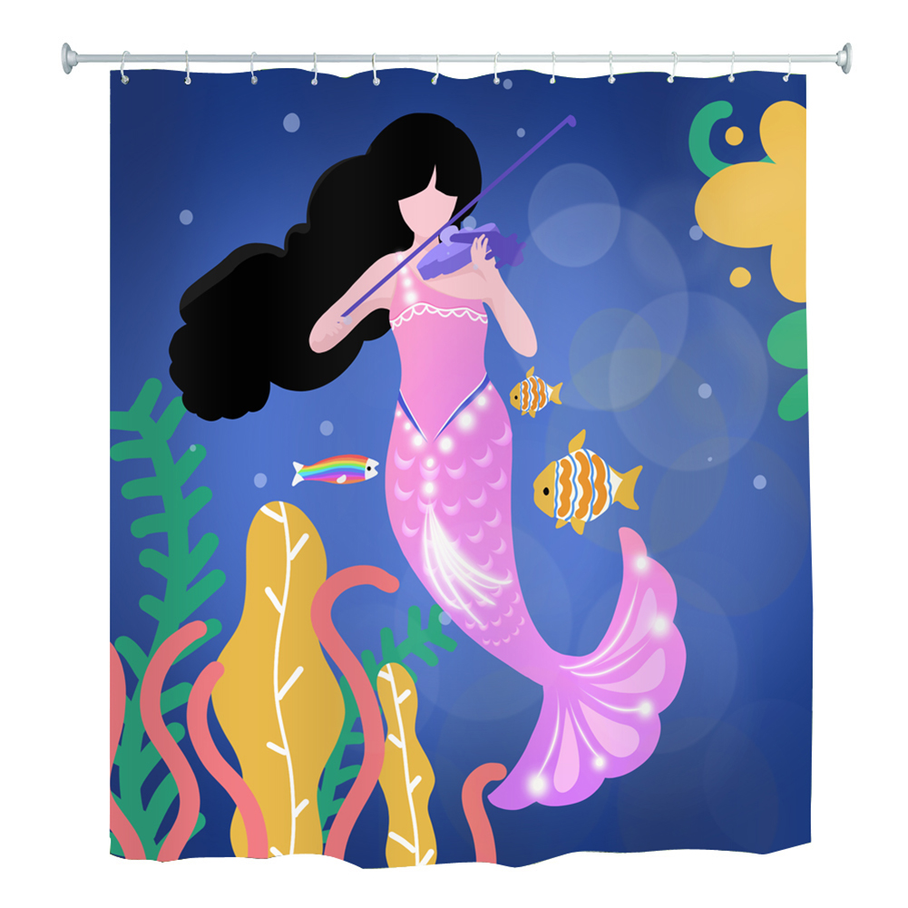 

Waterproof Shower Curtain Beauty Fish Print Bathing Cover with 12 Hooks (C, 501 Original