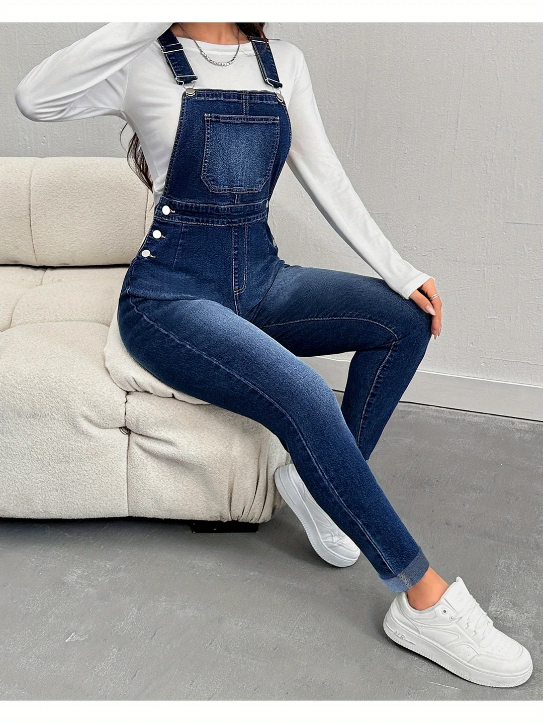 Stretchy Denim Overalls For Women - Classic Adjustable Straps Tight Skinny Tapered Jeans Overalls Pant | IFYHOME