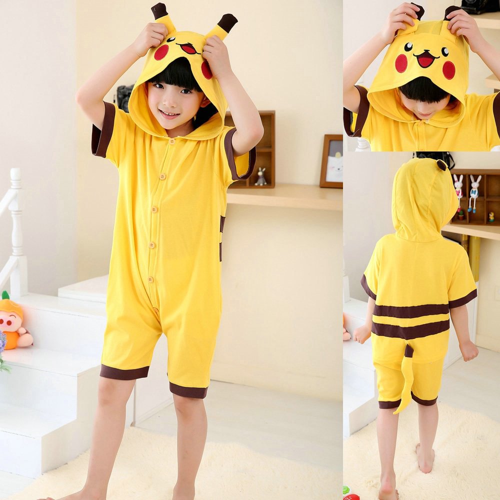 Pokemon Pikachu kids Yellow Animal Onesies Summer Pajamas-Pajamasbuy