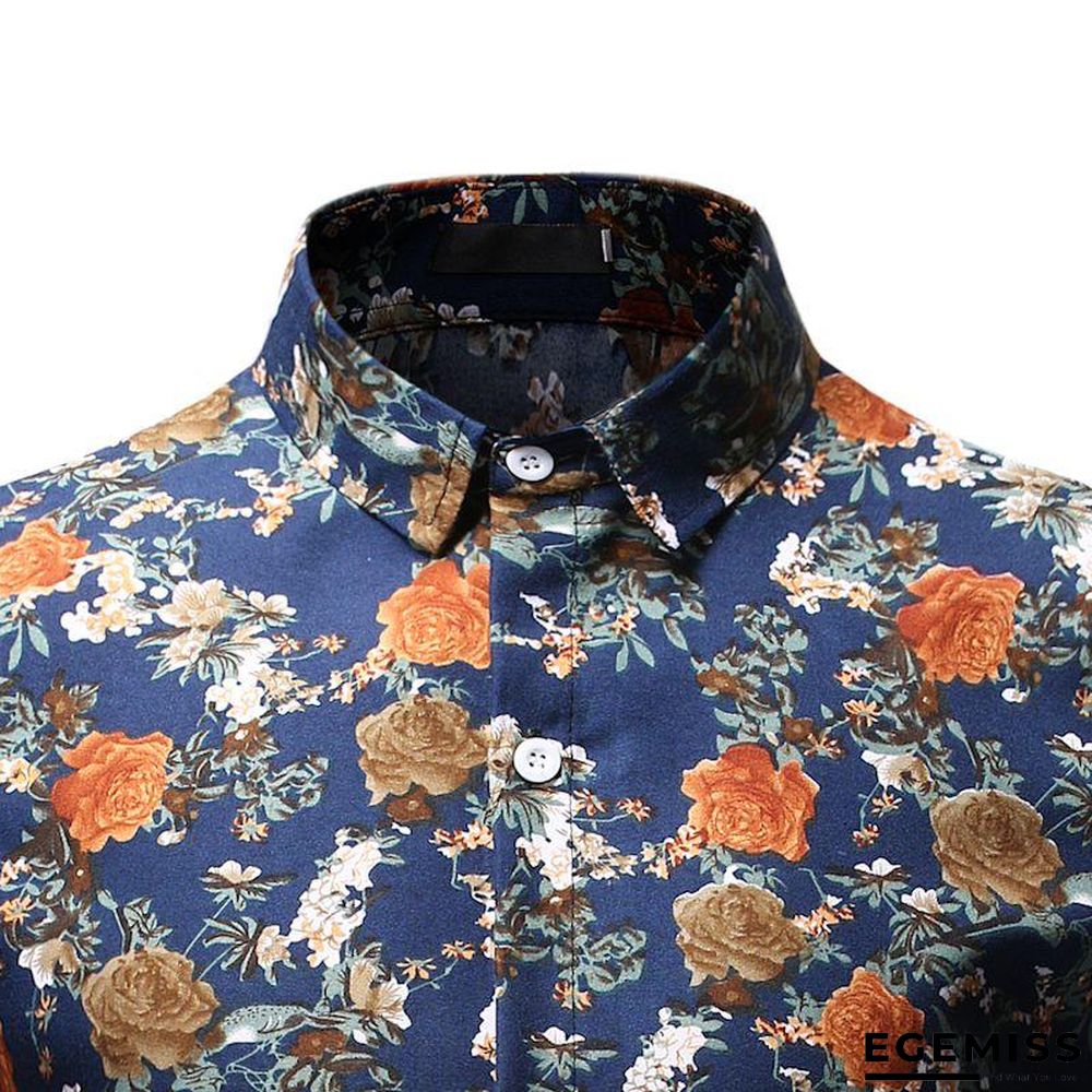 AliExpress wish Hong New style Foreign trade Men'S Wear fashion printed Fold-down collar Plus-sized men's long-sleeve shirt | EGEMISS