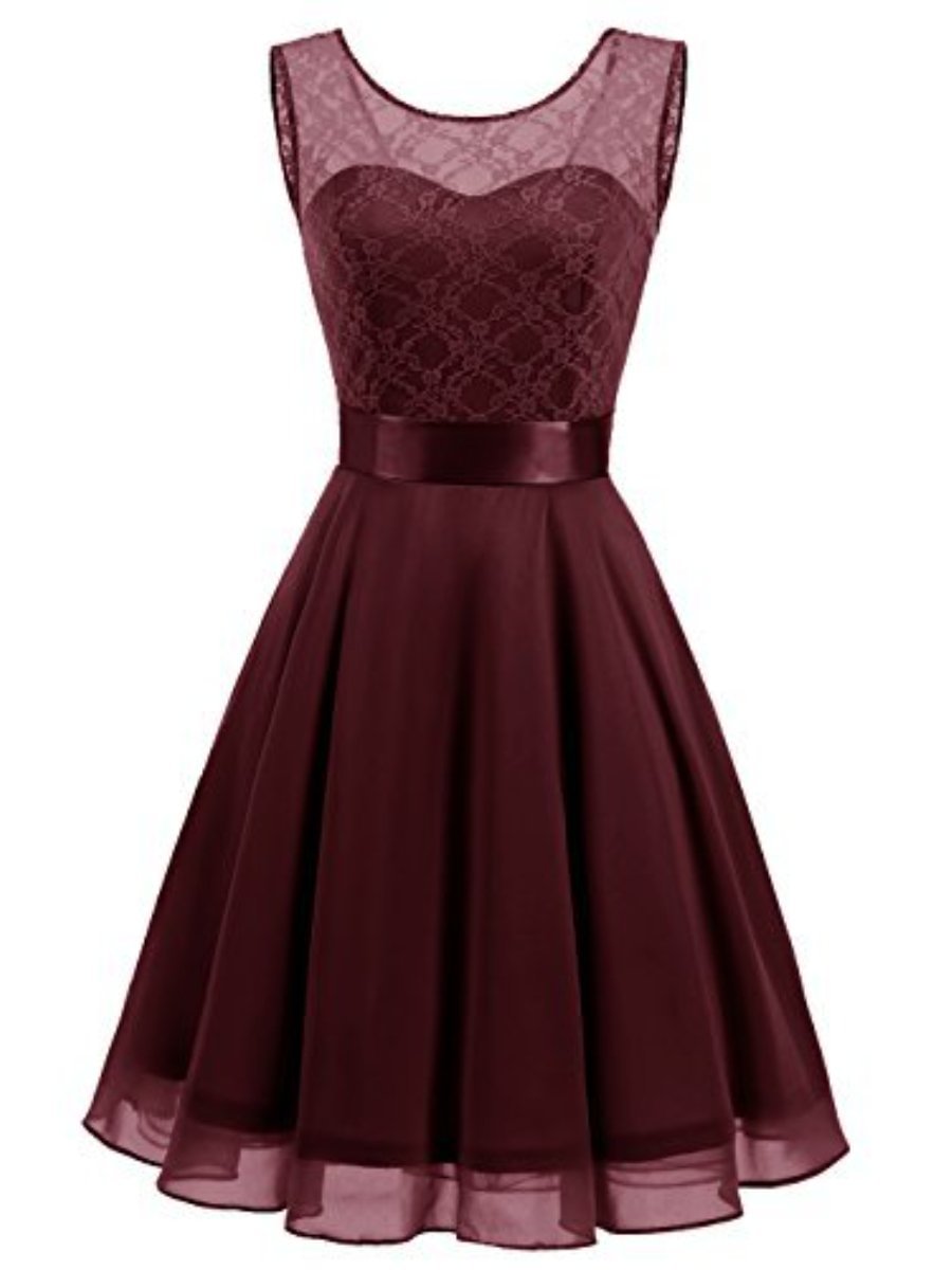Plus Size Dress Lace Patchwork Hollow Sleeveless Bowknot Midi Bridesmaid Dresses