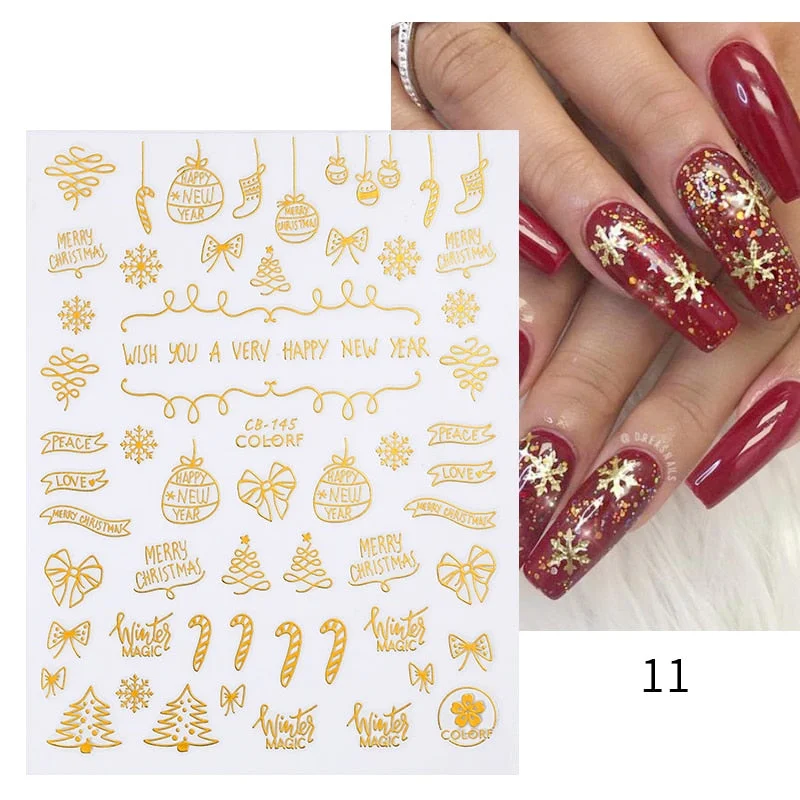Winter Xmas 3D Nail Sticker Christmas Elk Santa Snowflake Rabbit Cartoon Slider Design Polish Nails Decals Nail Art DIY Decor-Nail Inspo