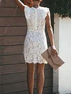 Crochet Round-Neck Puff Sleeves Mini Dress