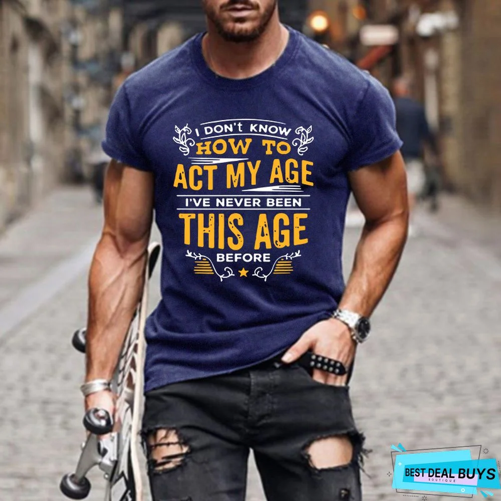 Letter Print European and American Fashion Slim Man's T-Shirt with Round Collar