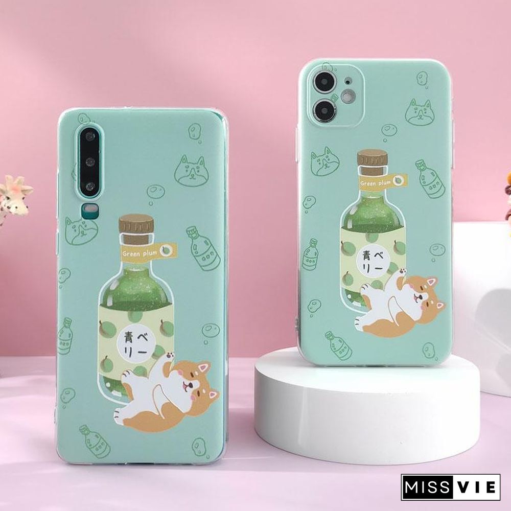 Cartoon Wine Dog Print Silicone Phone Case