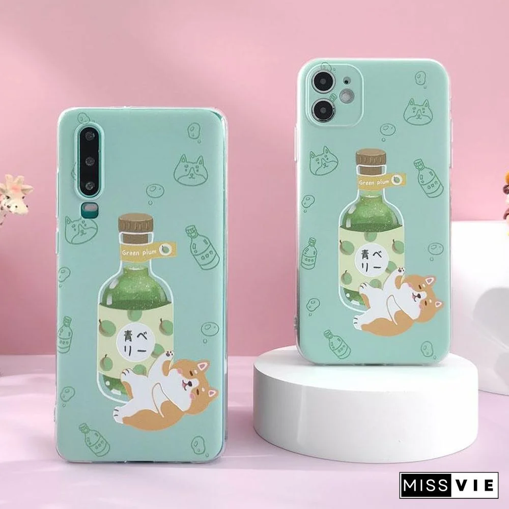 Cartoon Wine Dog Print Silicone Phone Case