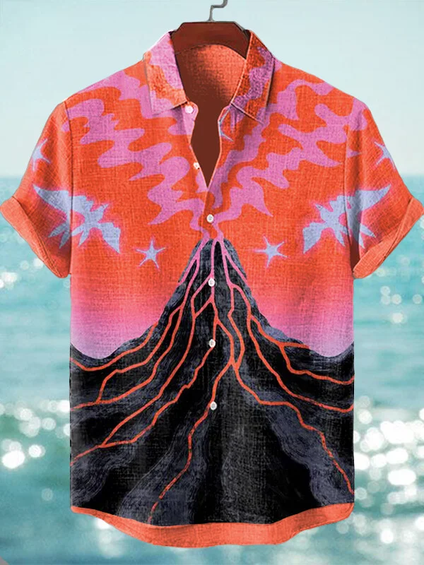 Men's Volcanic Eruption Art Print Short Sleeve Shirt