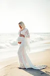 Maternity Lace Wedding Flare Sleeve High Waist Pregnant Bridal Gowns Dresses