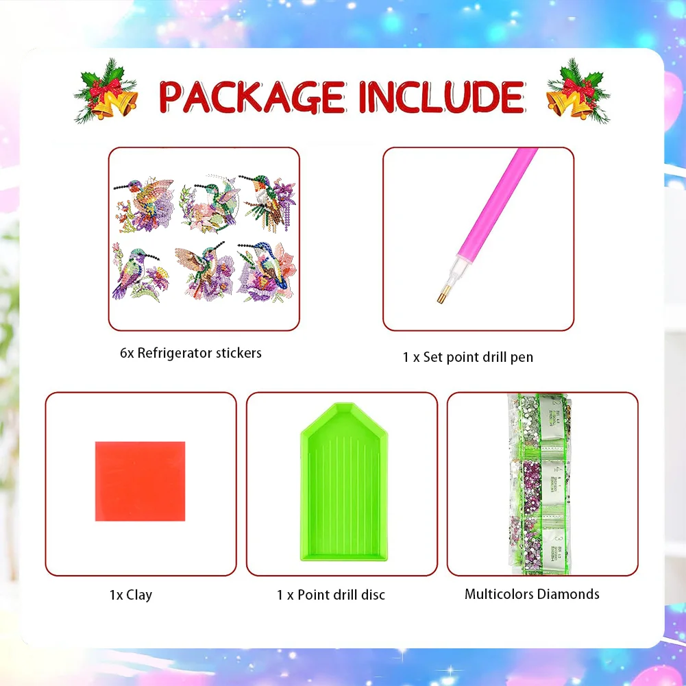 6Pcs DIY Hummingbird Special Shape Diamond Painting Fridge Magnet for DIY Crafts