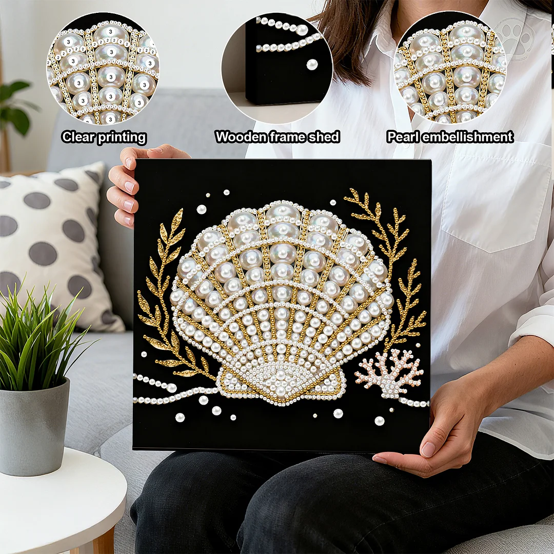 Seashell DIY Pearl Art Diamond Painting Kit for Adult Home Decor 25x25cm With Frame