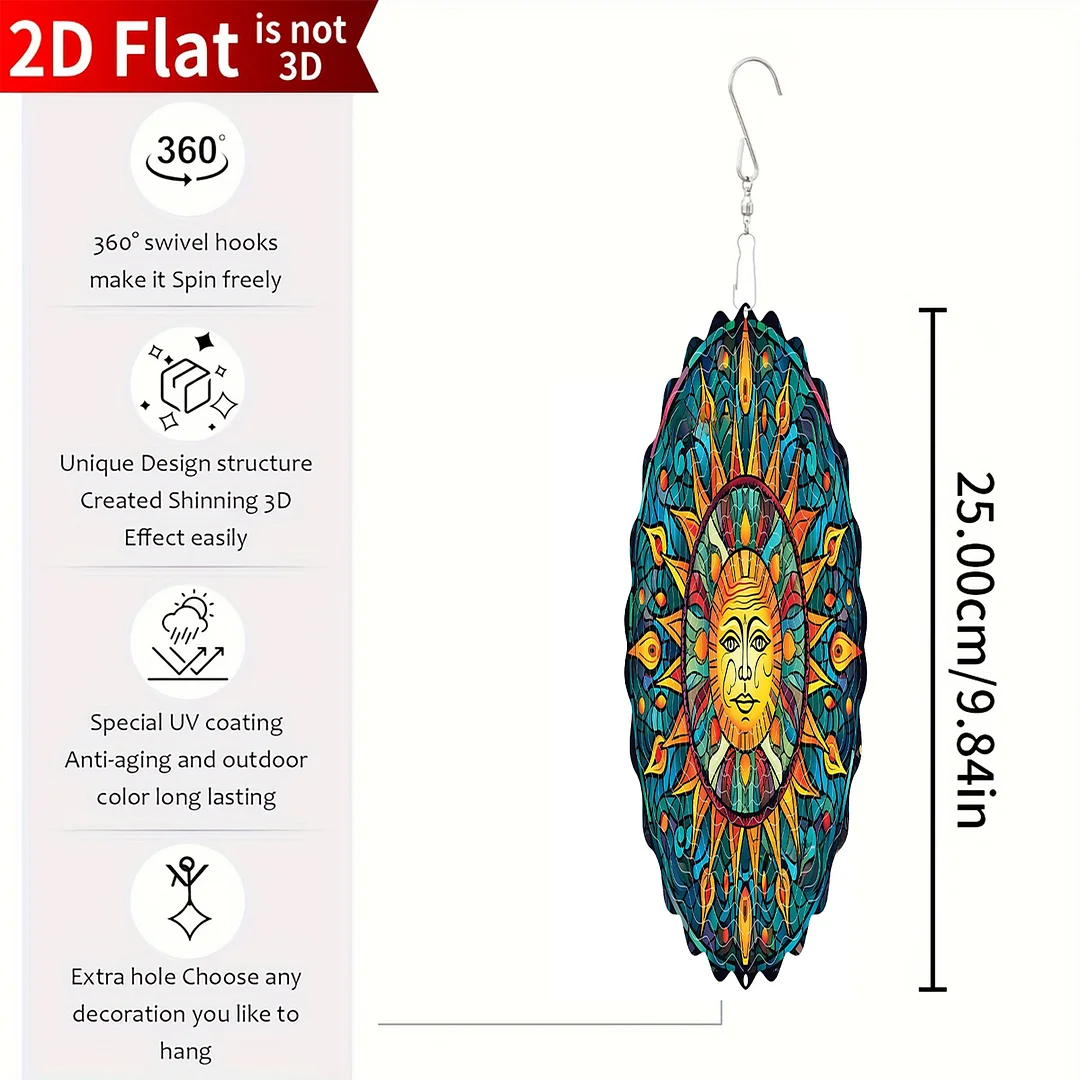 Mandalas Hanging Wind Spinner 360 Degree Rotating 3D Garden Wind Spinners 10-Inch Hanging Wind Catcher Art Gift for Home Garden Halloween Christmas (06)