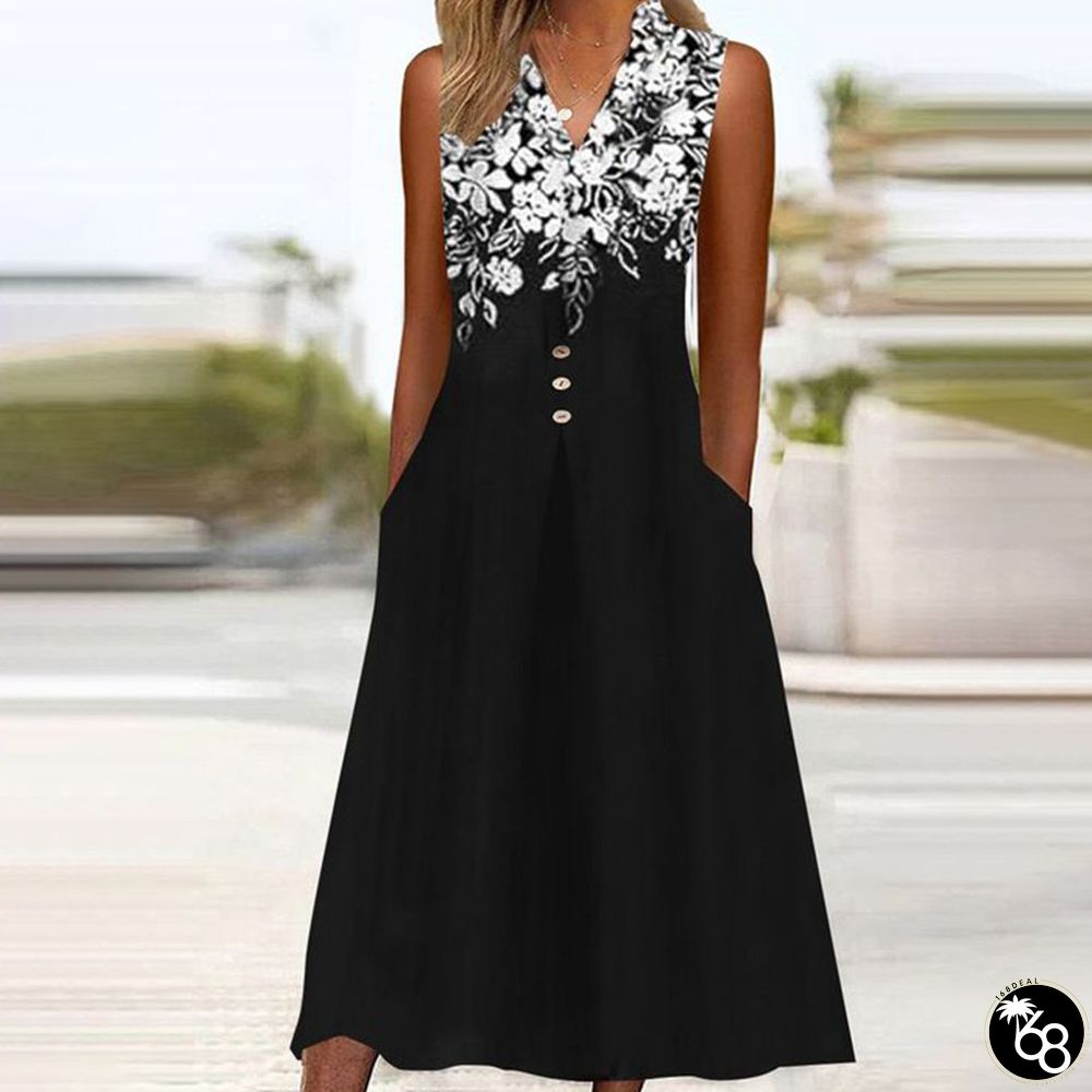 Cool Black Sleeveless Midi Dress | 168DEAL