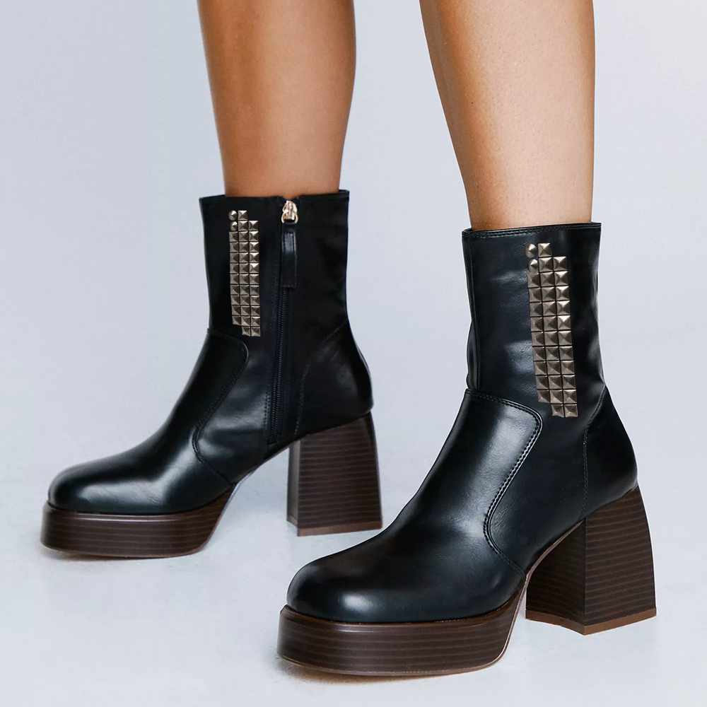 black-leather-booties-round-toe-block-heel-boots-for-women