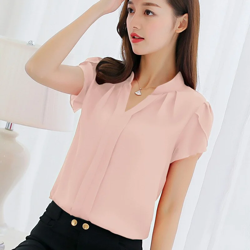 Colourp women's T Shirt 2021 elegant Short Sleeve Women Shirt Korean style Puff Sleeve V Neck Whtie Casual Tops Women Clothing