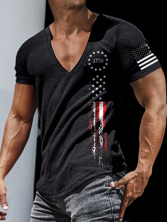 Men'S 1776 Independence Day American Flag Print V Neck Short Sleeve T-Shirt