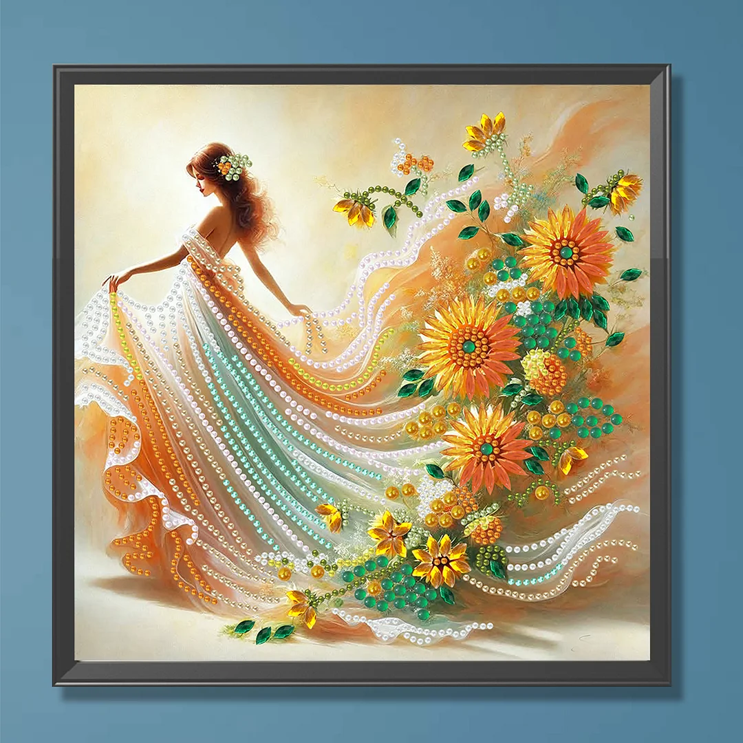 Diamond Painting - Partial Special Shaped Drill - Sunflower Dancing Girl(Canvas|30x30cm)