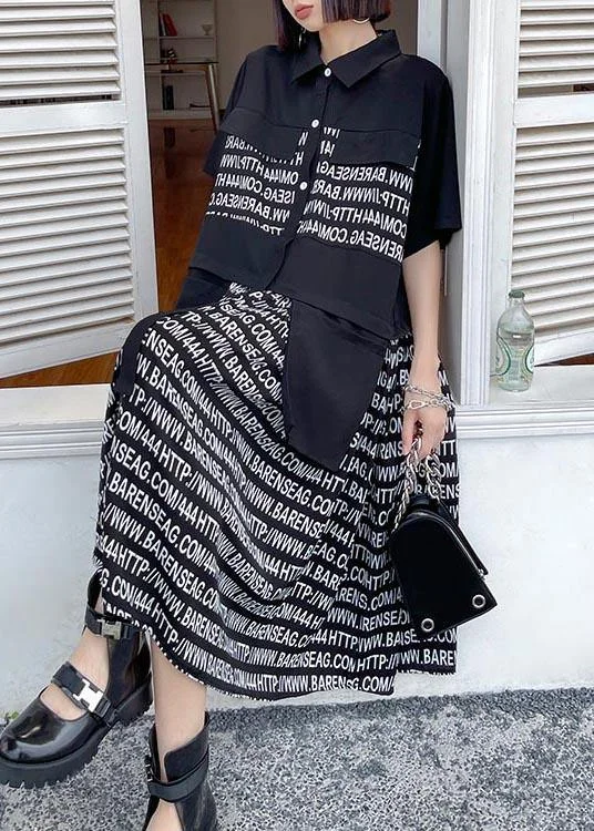 Handmade Black Pockets Graphic Pockets Summer Ankle Dress