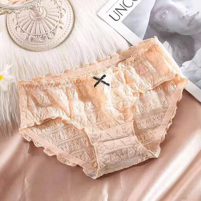 French Sexy Panties Plus Size Women's Cotton Underwear Girls Fashion Comfort Briefs Sexy Lace Underpants Female Bow Lingerie