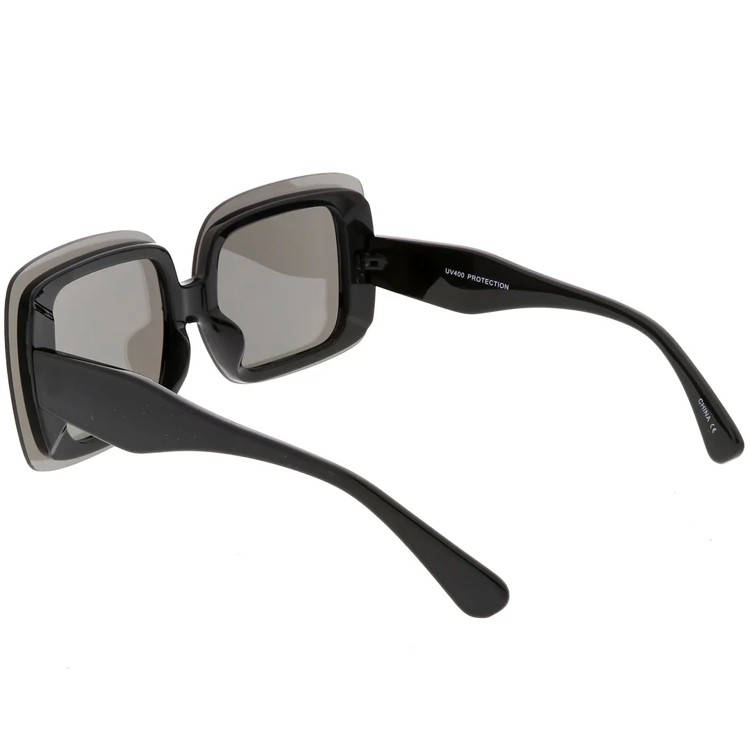 Bold Rimless Square glasses Chunky Arms Color Mirror Lens 71mm