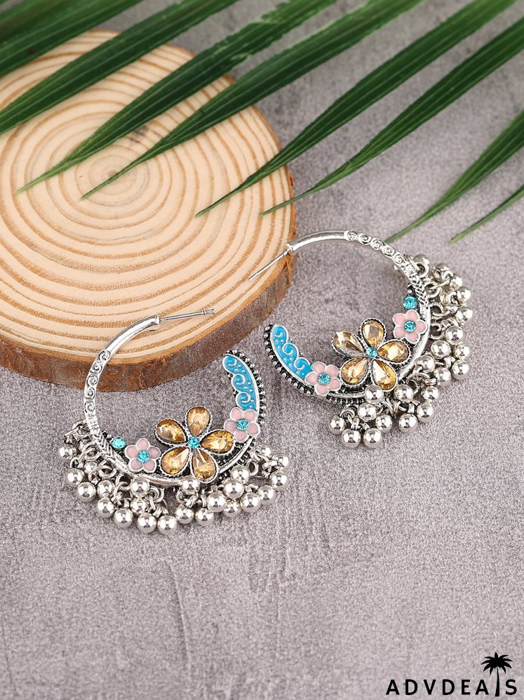 Flower Decor Ball Tassel Drop Earrings