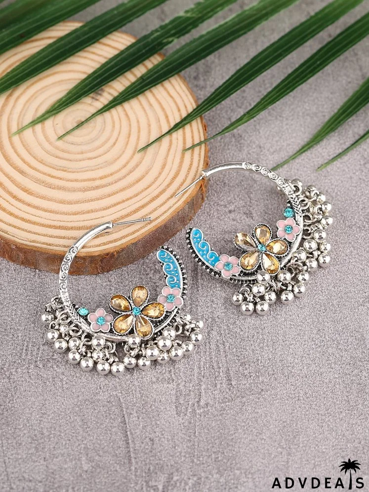 Flower Decor Ball Tassel Drop Earrings