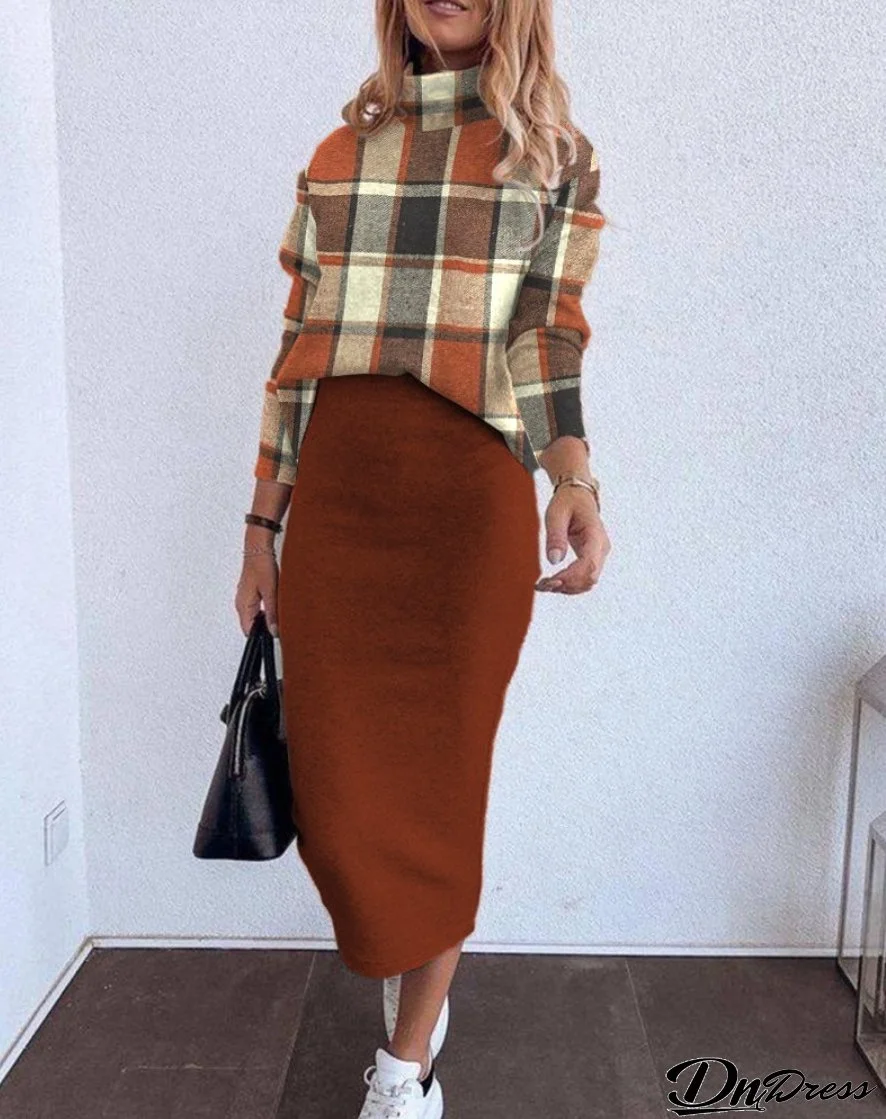 Plus Size Women Long Sleeve Turtleneck Dress