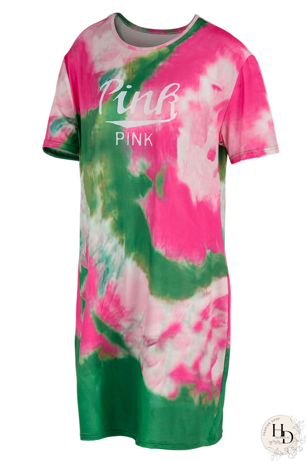 Orange Green Fashion Casual Letter Print Tie-dye O Neck Short Sleeve Dress Dresses