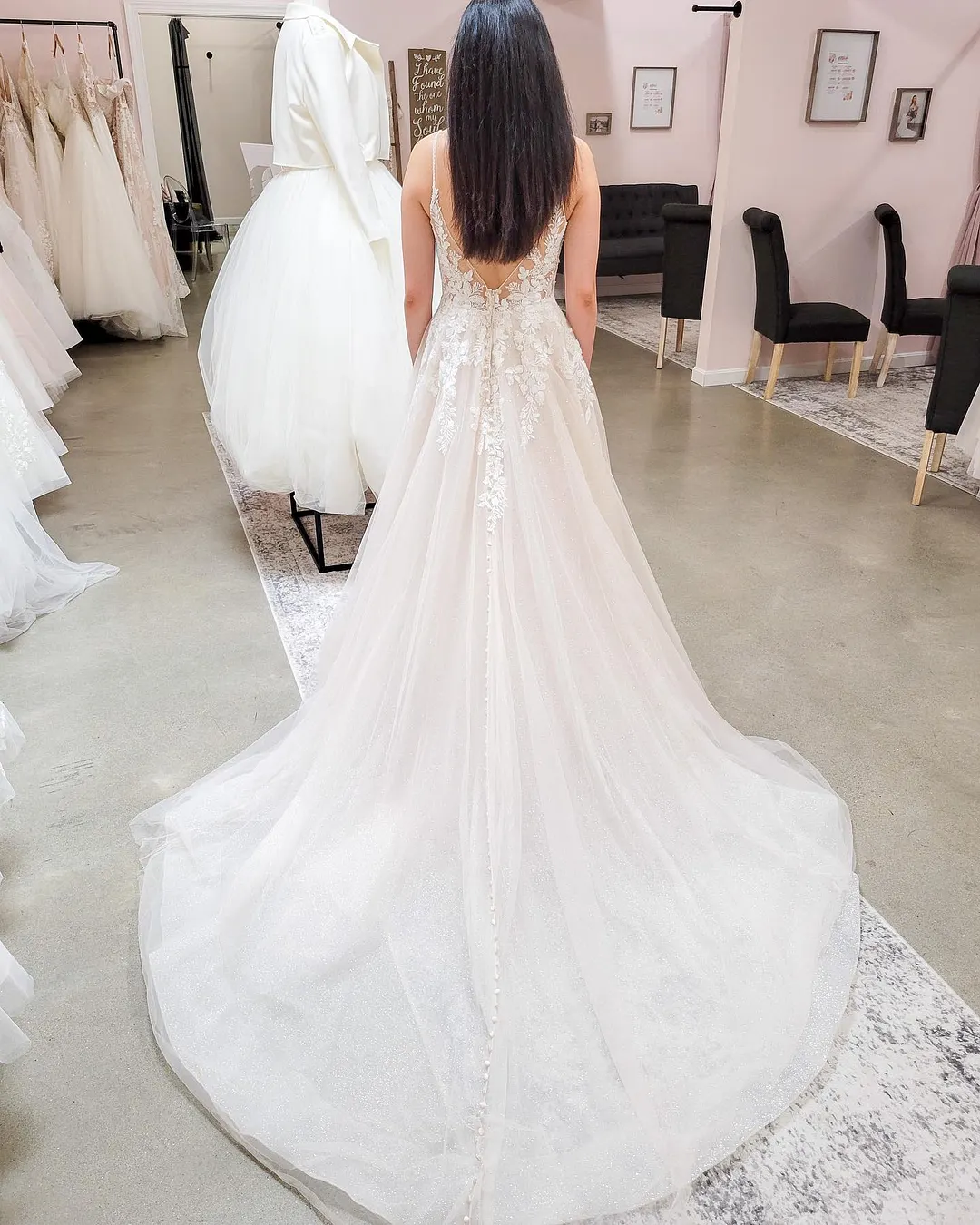 Lace A Line V Neck Backless Wedding Dress