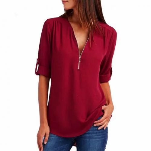 Casual Office Lady Sexy Solid Color Blouse
