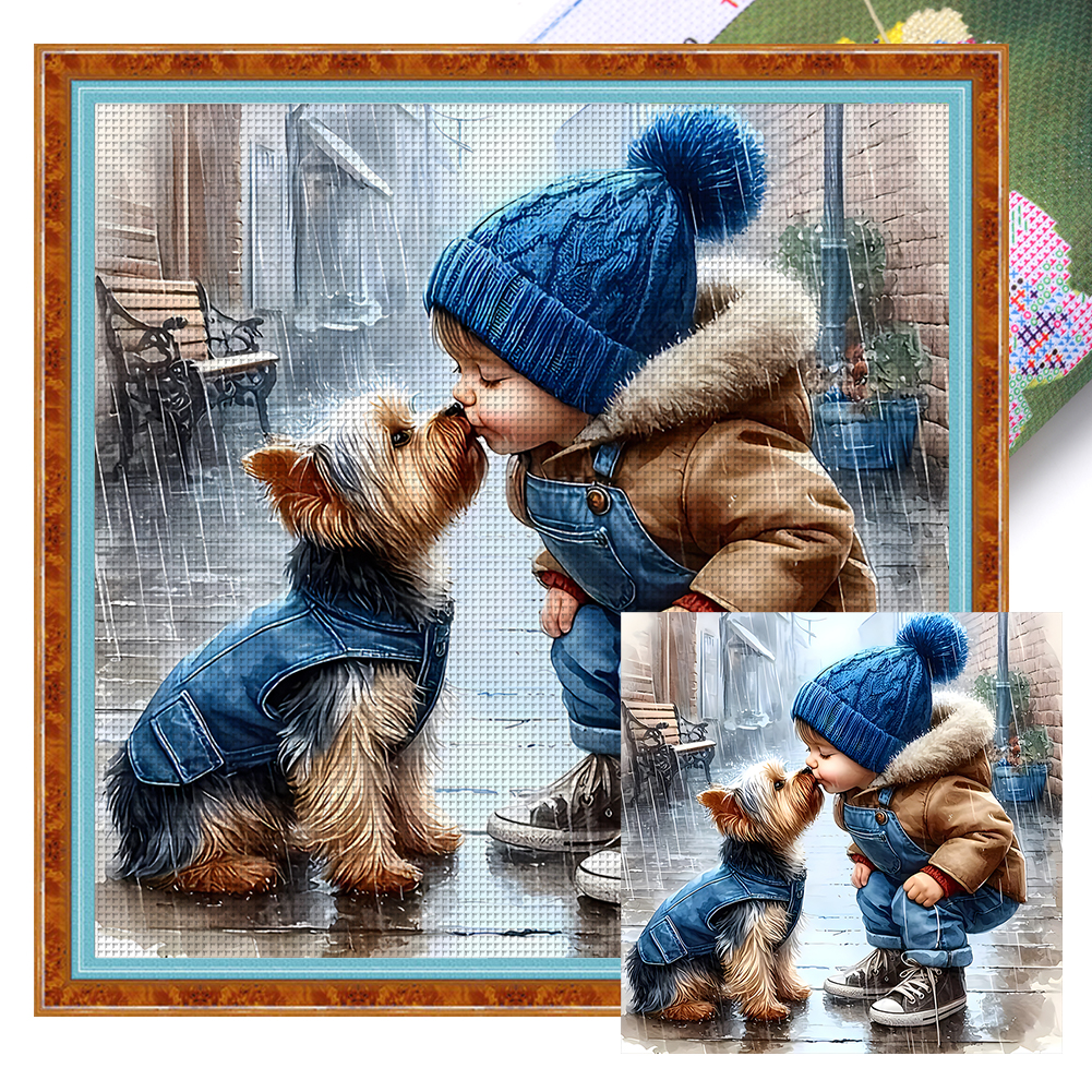 Boy And Puppy Full 11CT Pre-stamped Canvas(40*40cm) Cross Stitch