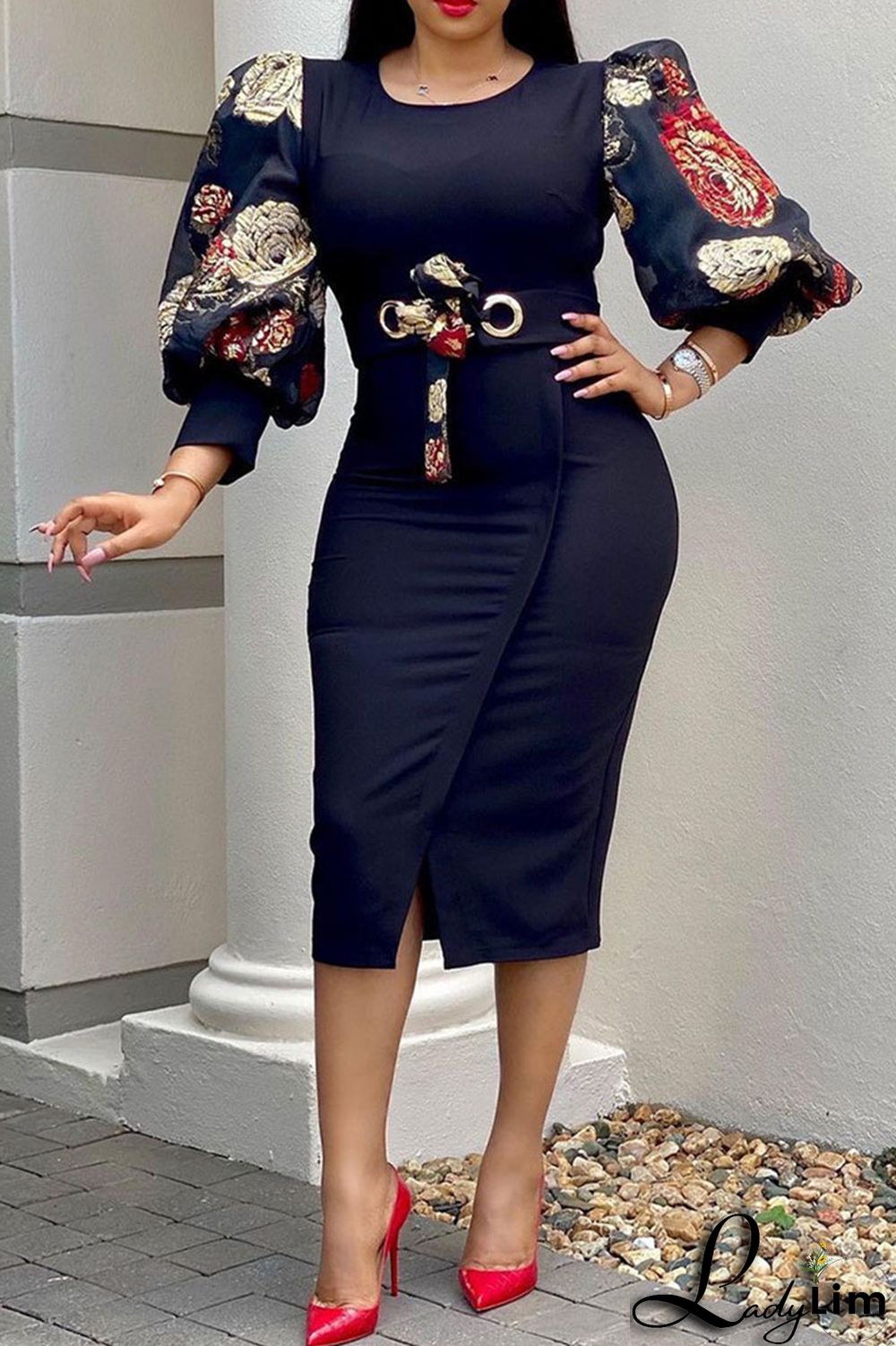 Green Casual Print Split Joint O Neck One Step Skirt Dresses