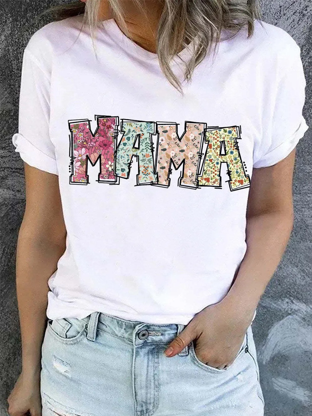 Mother's Day Women's Colorful Letter Print Top