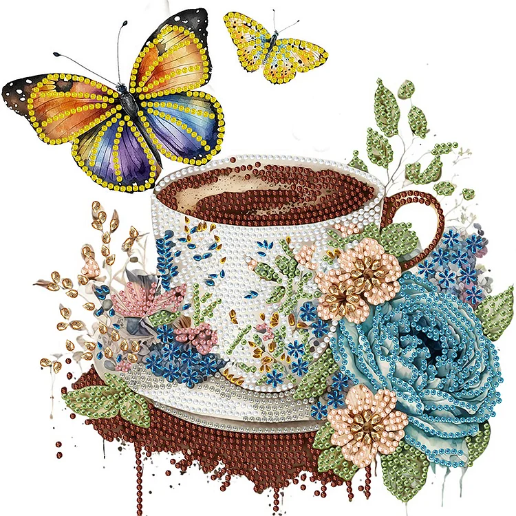 Coffee And Flower Butterfly 30*30CM(Canvas) Special Drill Diamond Painting gbfke